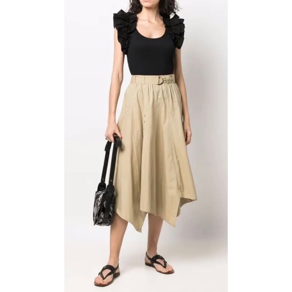 ULLA JOHNSON • Tan Helaine Asymmetrical Handkerchief Hem High-Waisted Midi Skirt - Picture 16 of 16